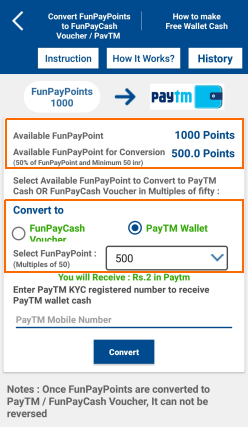 convert points to paytm cash
