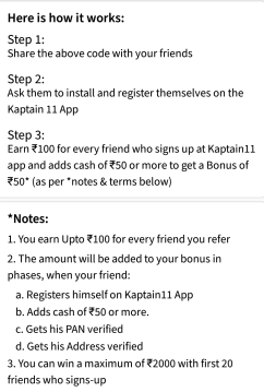 kaptain 11 refer and earn details